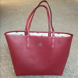 Coach Red Leather Tote Bag